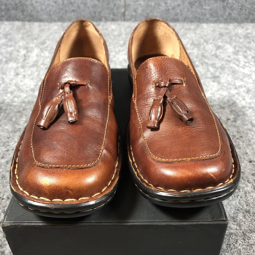 Born Womens 7 Brown Leather Tassel Loafers Slip On Comfort Flats - Picture 4 of 16